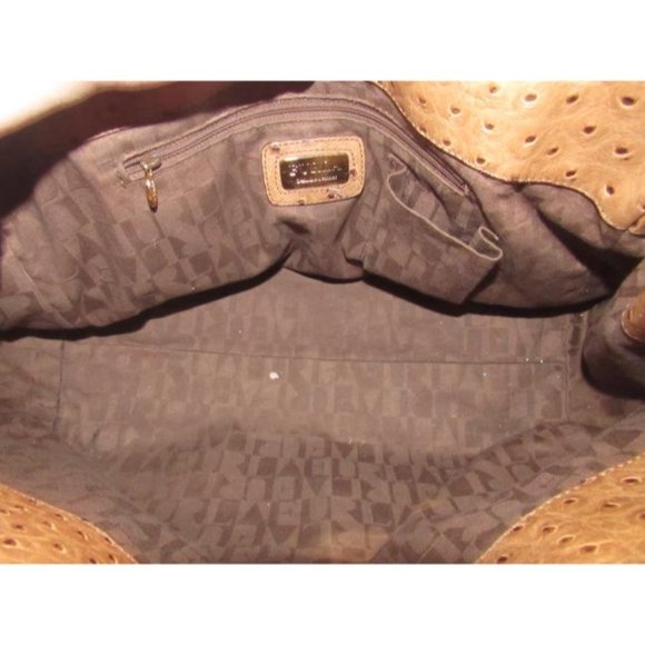 Furla Brown Ostrich XL Tote Embossed Leather And Suede Center Stripe - Picture 11 of 12